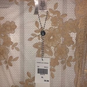 Tan Nude Cream Floral Lace Sheer Kimono Kaktus XL